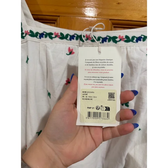 Sézane Robe Juliana Embroidered Aster Dress White Floral FR 36 (US 4) NWT - Picture 5 of 9